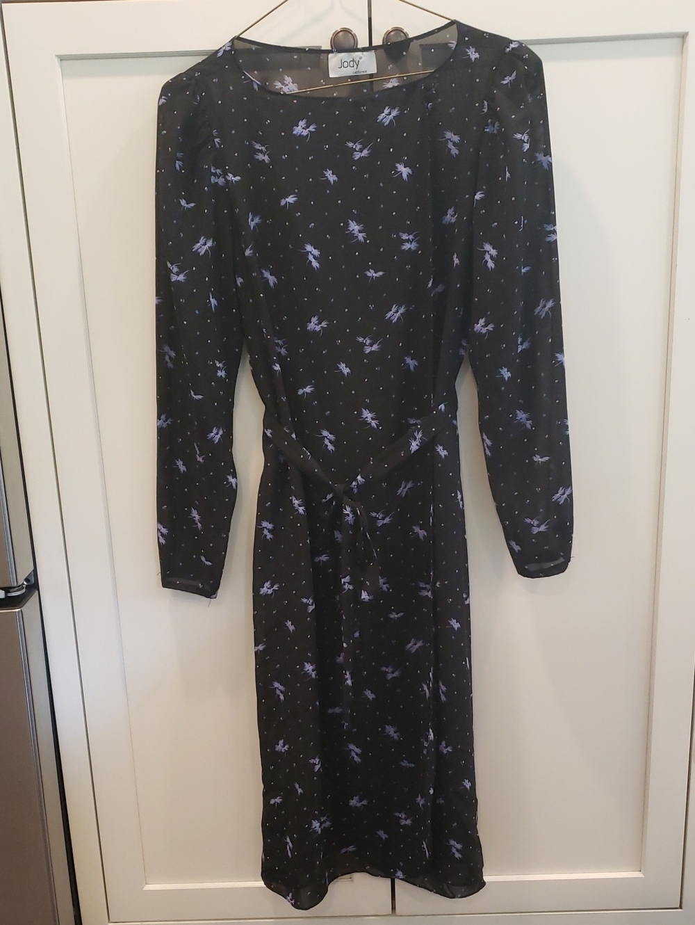 Jody Black Long Sleeve Midi Dress with Lavender Floral Print